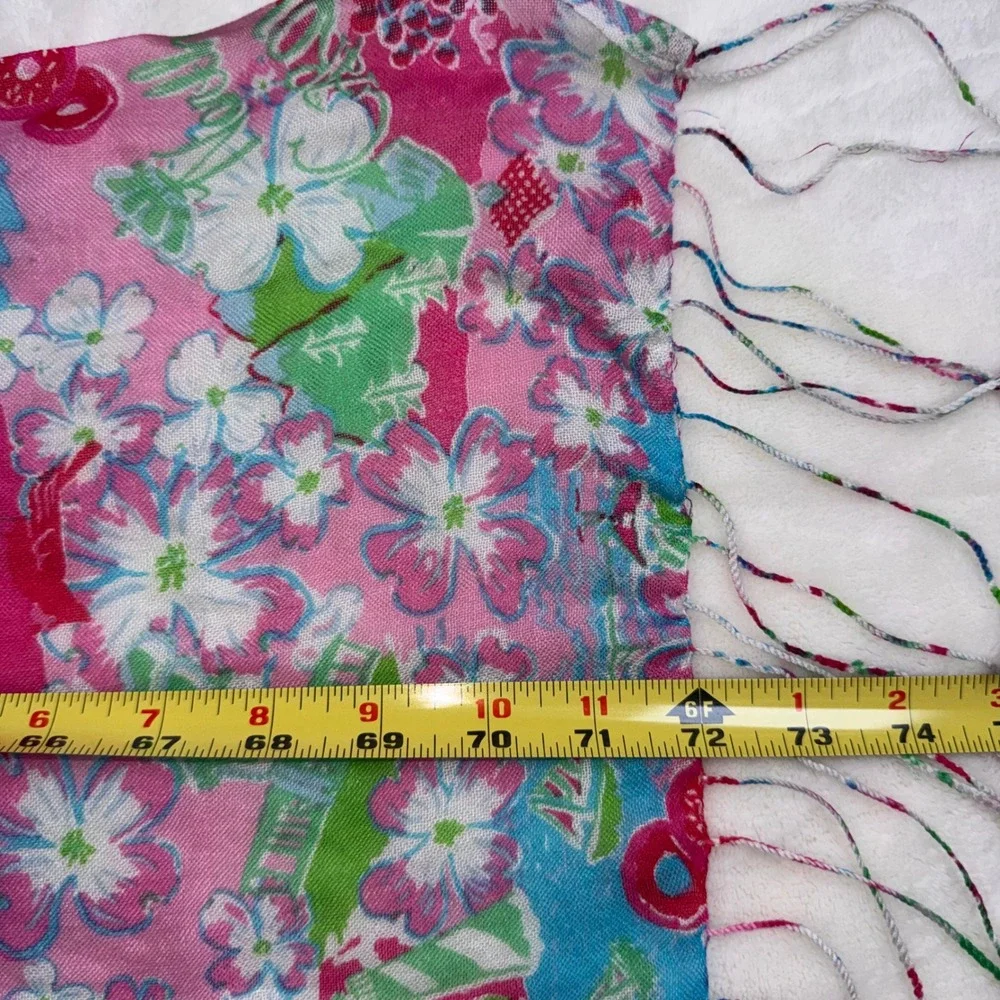 Lilly Pulitzer Scarf Women Pink North Carolina Silk Cashmere Blend Fringe Wrap